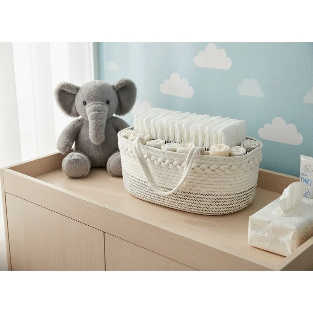 Luxury Little Diaper Caddy Organizer Woven Cotton Rope‎